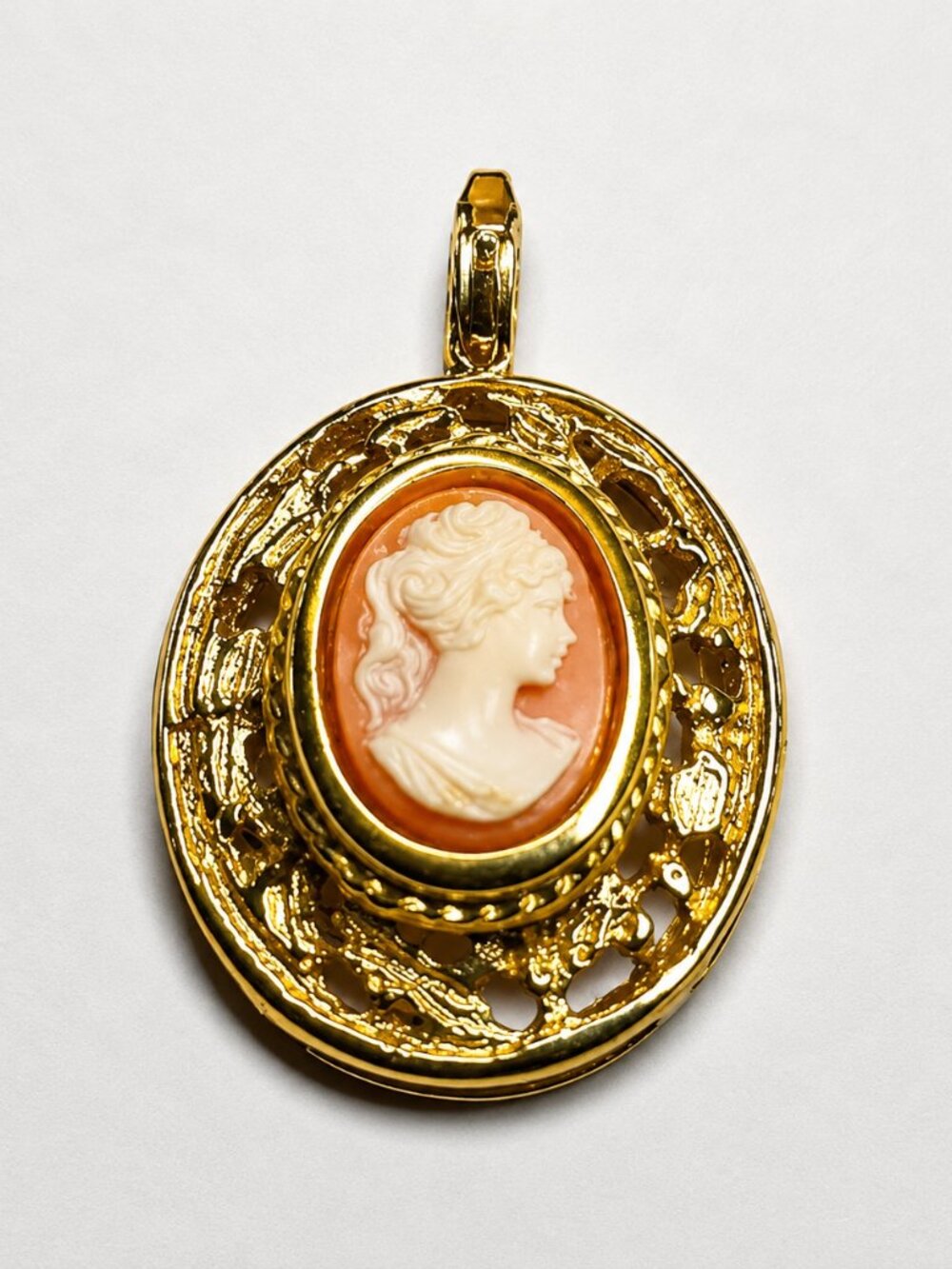 Orange and Gold Tone Victorian Style Cameo Charm or Pendant‎